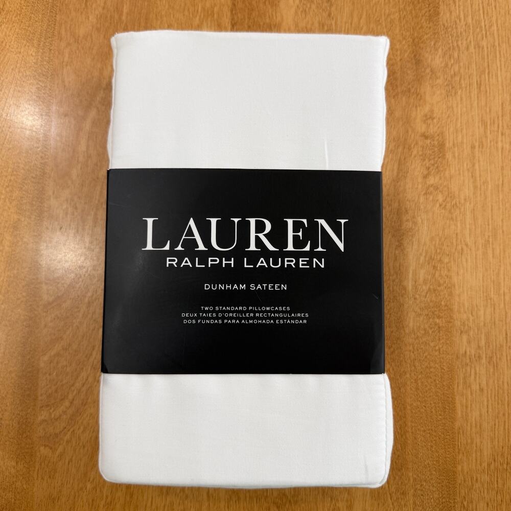 Lauren Ralph Lauren Dunham Sateen Standard Pillowcases Set 2 White Cotton NIP